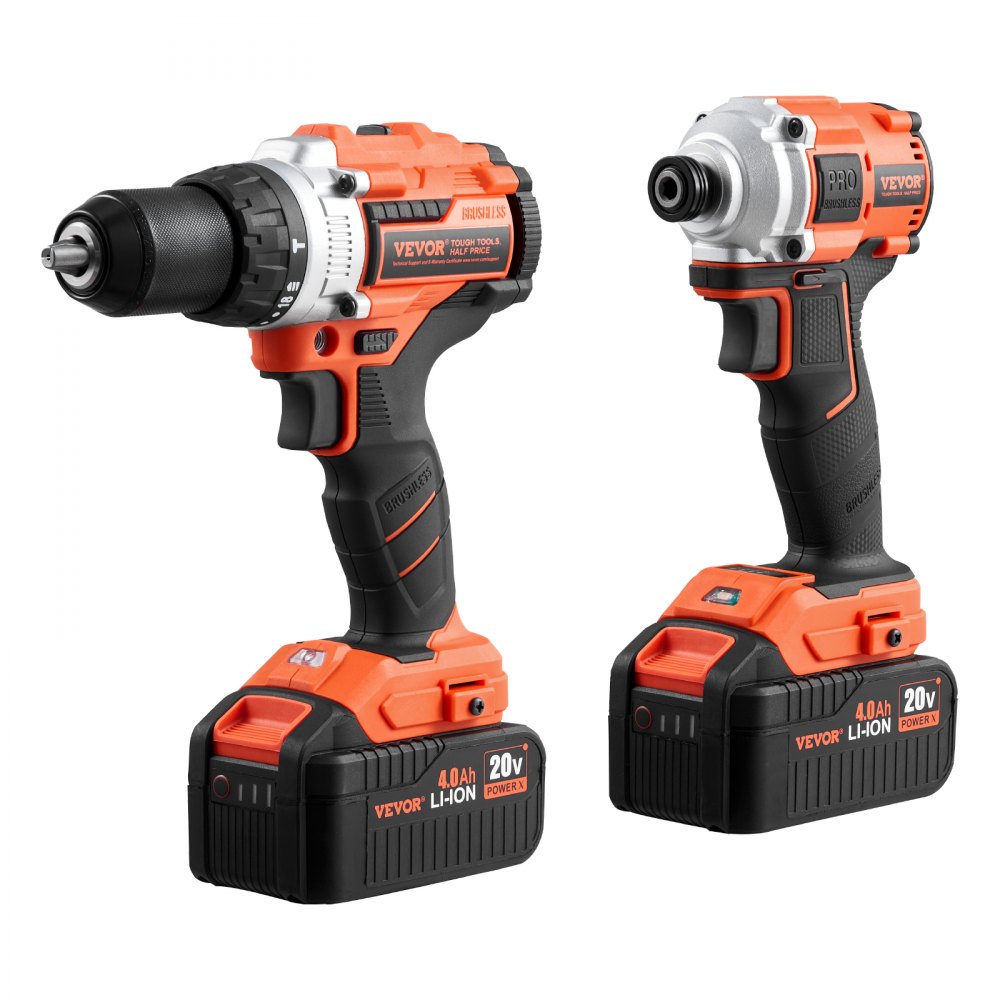 VEVOR Tool Combo Kit, 20V Max Cordless 2-Tool Combo Kit, with 1/2 in Impact Drill, 1/4 in Impact Driver, Compact Cordless Power Tool Combo Kit with 4.0 Ah Batteries, Screws, Charger, and Cloth Bag