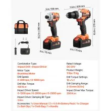 Kit combinado de herramientas inalámbricas de 20 V máx., kit combinado de 2 herramientas con baterías de 4,0 Ah