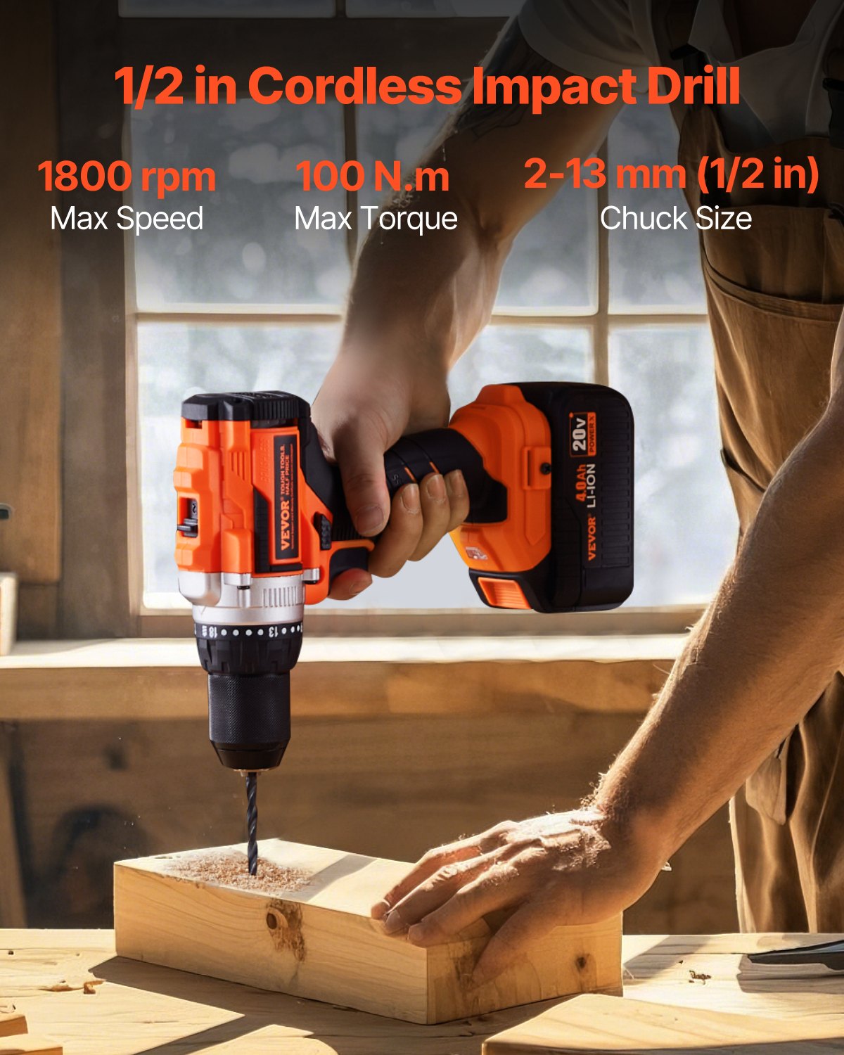 VEVOR Tool Combo Kit, 20V Max Cordless 2-Tool Combo Kit, with 1/2 in Impact Drill, 1/4 in Impact Driver, Compact Cordless Power Tool Combo Kit with 4.0 Ah Batteries, Screws, Charger, and Cloth Bag