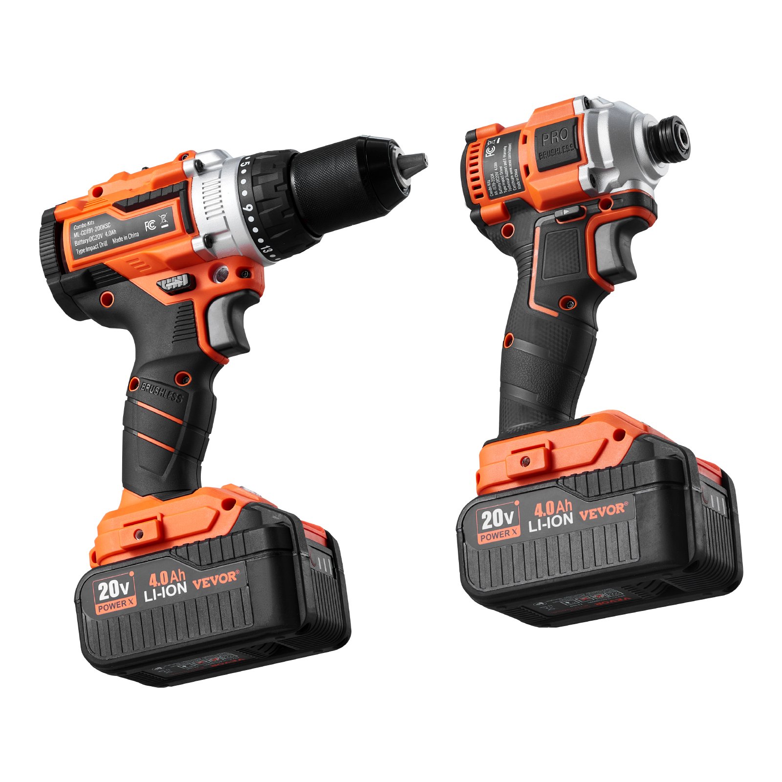 VEVOR Tool Combo Kit, 20V Max Cordless 2-Tool Combo Kit, with 1/2 in Impact Drill, 1/4 in Impact Driver, Compact Cordless Power Tool Combo Kit with 4.0 Ah Batteries, Screws, Charger, and Cloth Bag