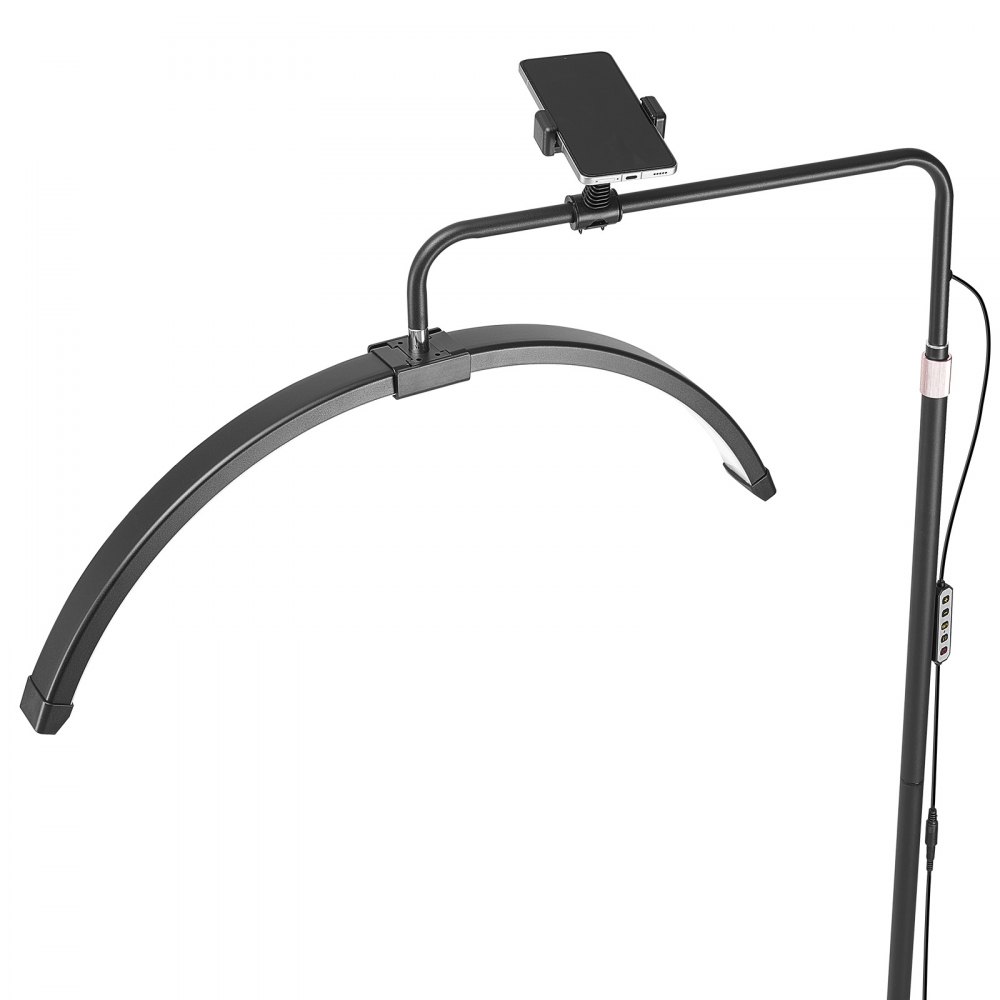 VEVOR Half Moon Light para esteticistas, luminária de chão LED regulável de 26 polegadas para extensões de cílios, luminária para cílios arqueados com suporte para celular, controle remoto, para beleza, cuidados com a pele, sobrancelhas, tatuagem