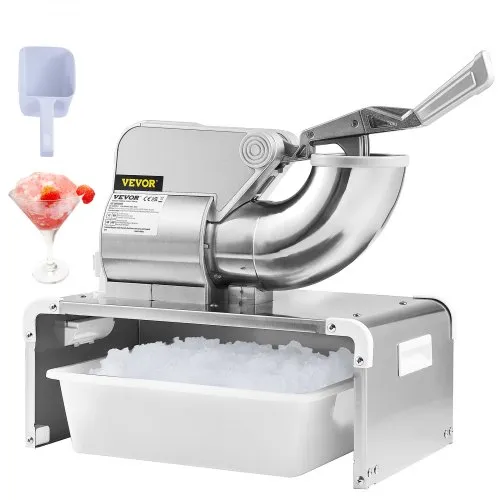 VEVOR 110V Commercial Snow Cone Machine, 500LB/H Commercial Snow Cone Maker, Electric Shaved Ice Machine w/Dual Blades, Stainless Steel Ice Crusher Shaver w/ 20Qt Ice Basin, 250W Snowball Machine 1420RPM