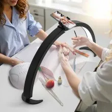 Lámpara de escritorio Nail Desk Light de 40 W con forma de media luna y soporte para teléfono con brillo ajustable
