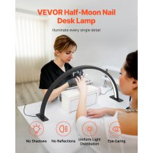 Nail Desk Light 30 W Half Moon Desk Lamp with Phone Holder Adjustable Brightness