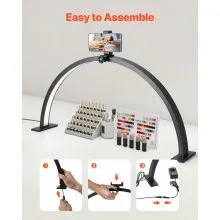 Lámpara de escritorio Nail Desk Light de 30 W con forma de media luna y soporte para teléfono con brillo ajustable