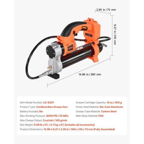 snoerloos vetpistool, max. 55 MPa, vetpistool met led-lampje en slang, 20V snoerloos, compatibel met 18V Makita-accu's, voor het smeren van voertuigen of machines (alleen gereedschap, geen accu) | NL snoerloos vetpistool, max. 55 MPa, vetpistool met led-lampje en slang, 20V snoerloos, compatibel met 18V Makita-accu's, voor het smeren van voertuigen of machines (alleen gereedschap, geen accu) | NL