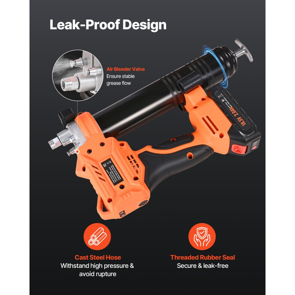 VEVOR Cordless Grease Gun, 8000 PSI Max Pressure, 20V Electric Grease Gun with 2.0 Ah Battery & LED Light, 35.4-inch Long Hose & Carrying Case, Variable Speed Triggers, Vehicles or Machines Greasing