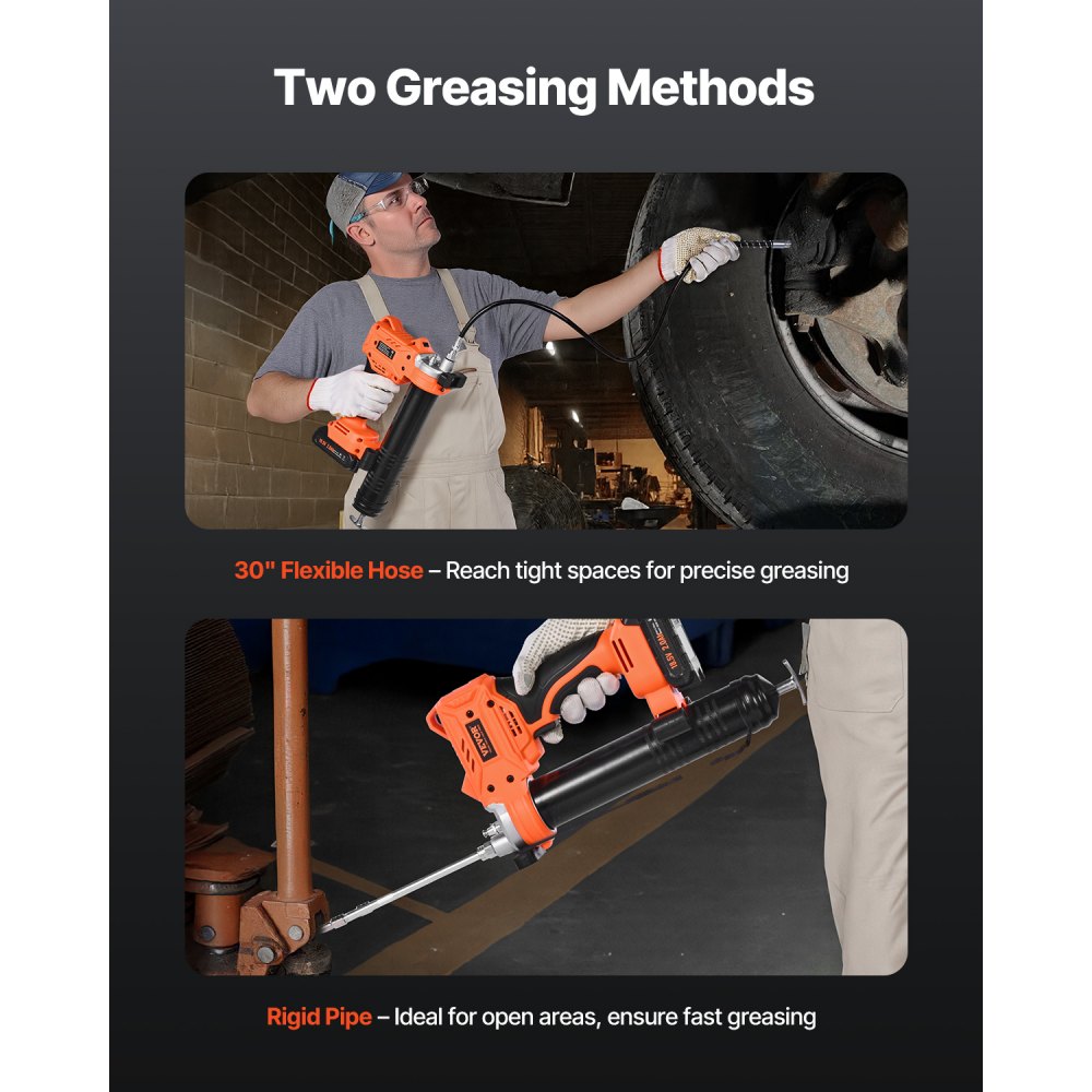 VEVOR Cordless Grease Gun, 8000 PSI Max Pressure, 20V Electric Grease Gun with 2.0 Ah Battery & LED Light, 35.4-inch Long Hose & Carrying Case, Variable Speed Triggers, Vehicles or Machines Greasing