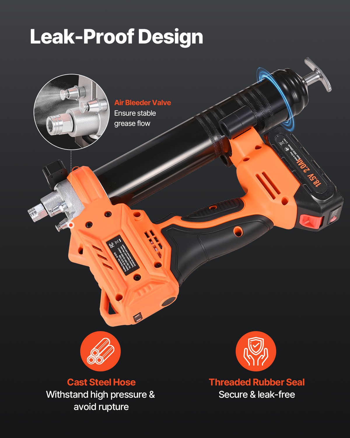 VEVOR Cordless Grease Gun, 8000 PSI Max Pressure, 20V Electric Grease Gun with 2.0 Ah Battery & LED Light, 35.4-inch Long Hose & Carrying Case, Variable Speed Triggers, Vehicles or Machines Greasing