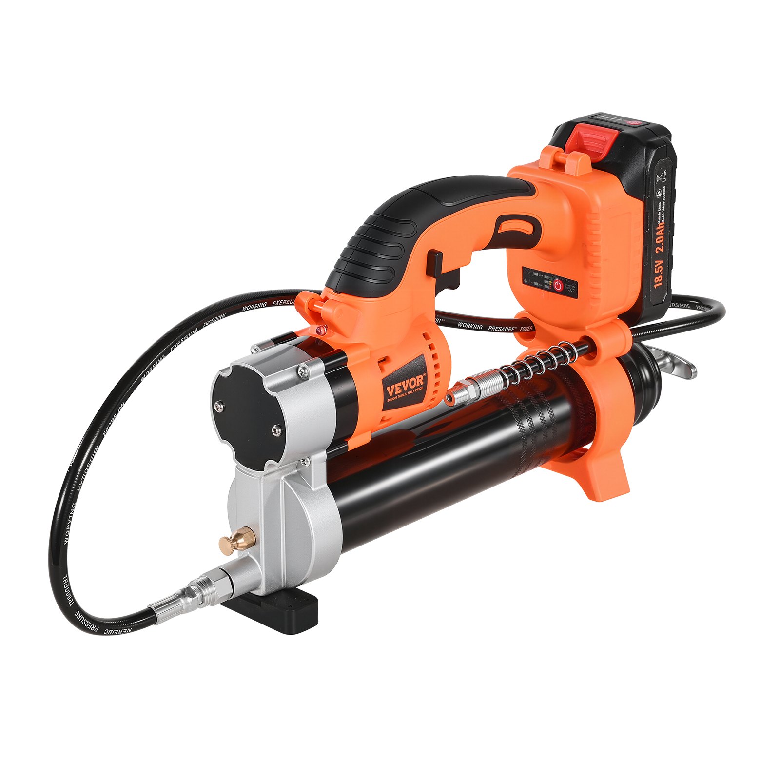 VEVOR Cordless Grease Gun, 8000 PSI Max Pressure, 20V Electric Grease Gun with 2.0 Ah Battery & LED Light, 30-inch Long Hose & Carrying Case, Variable Speed Triggers, Vehicles or Machines Greasing