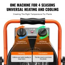 VEVOR Greenhouse Heater with Thermostat, 1500W Fast Heating with Overheat Protection, 2-Speed Setting Small Grow Tent Heater, Electric Portable Heater Fan for Green House, Flower Room, Workplace