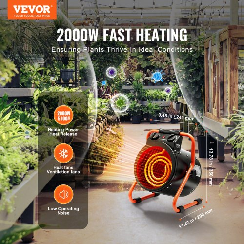 VEVOR Greenhouse Heater, 1500W Fast Heating with Overheat