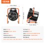 VEVOR greenhouse heater, orange and black, 350mm height, 290mm depth, 240mm width, 2000w power.