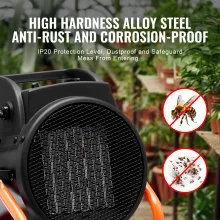 VEVOR Greenhouse Heater with Thermostat, 1500W PTC Fast Heating with Overheat Protection, 3-Speed Setting Small Grow Tent Heater, Electric Portable Heater Fan for Green House, Flower Room, Workplace
