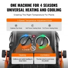 VEVOR Greenhouse Heater with Thermostat, 1500W PTC Fast Heating with Overheat Protection, 3-Speed Setting Small Grow Tent Heater, Electric Portable Heater Fan for Green House, Flower Room, Workplace