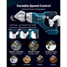 VEVOR Metal Shear, Sheet Metal Cutter Cordless with 360-Degree Pivoting Head, Double Blades, 25000 RPM Speed, Cuts 18 GA Galvanized Steel, 20 GA Stainless Steel, Aluminum Plate, Plastic, Cardboard