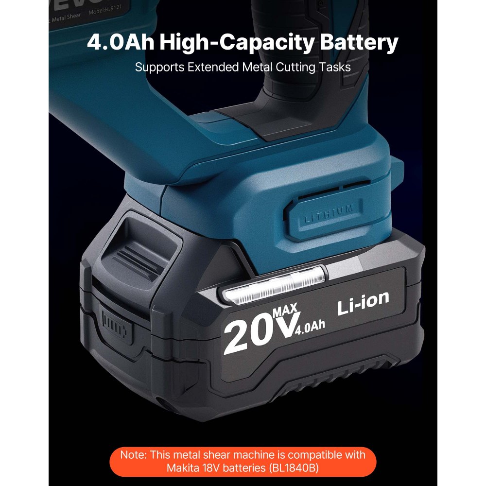 Nůžky na plech VEVOR, akumulátorové řezačky plechů s otočnou hlavou o 360 stupňů, dvojité čepele, 220 V AC 20 V DC, řeže 1,22 mm pozinkovanou ocel, 1 mm nerezovou ocel, hliník, plast, karton, 2800 zdvihů za minutu