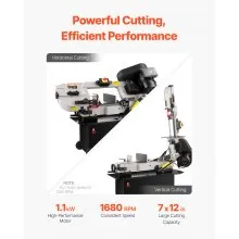 Sierra de cinta horizontal para metal de 7 x 12 pulgadas, motor de 1,1 kW, velocidad variable, 110/220 V