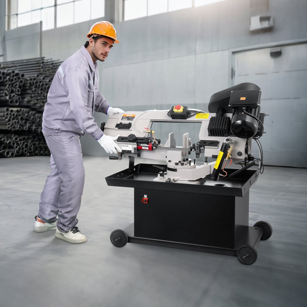 VEVOR Metal Horizontal Band Saw, 7 x 8.25 in Rectangular Cutting Capacity, 110/220V Vertical Cutting Bandsaw with 1.1 kW Motor, 0-45° Angle Adjustment, Variable Speed, for Metal, Wood, and Plastic