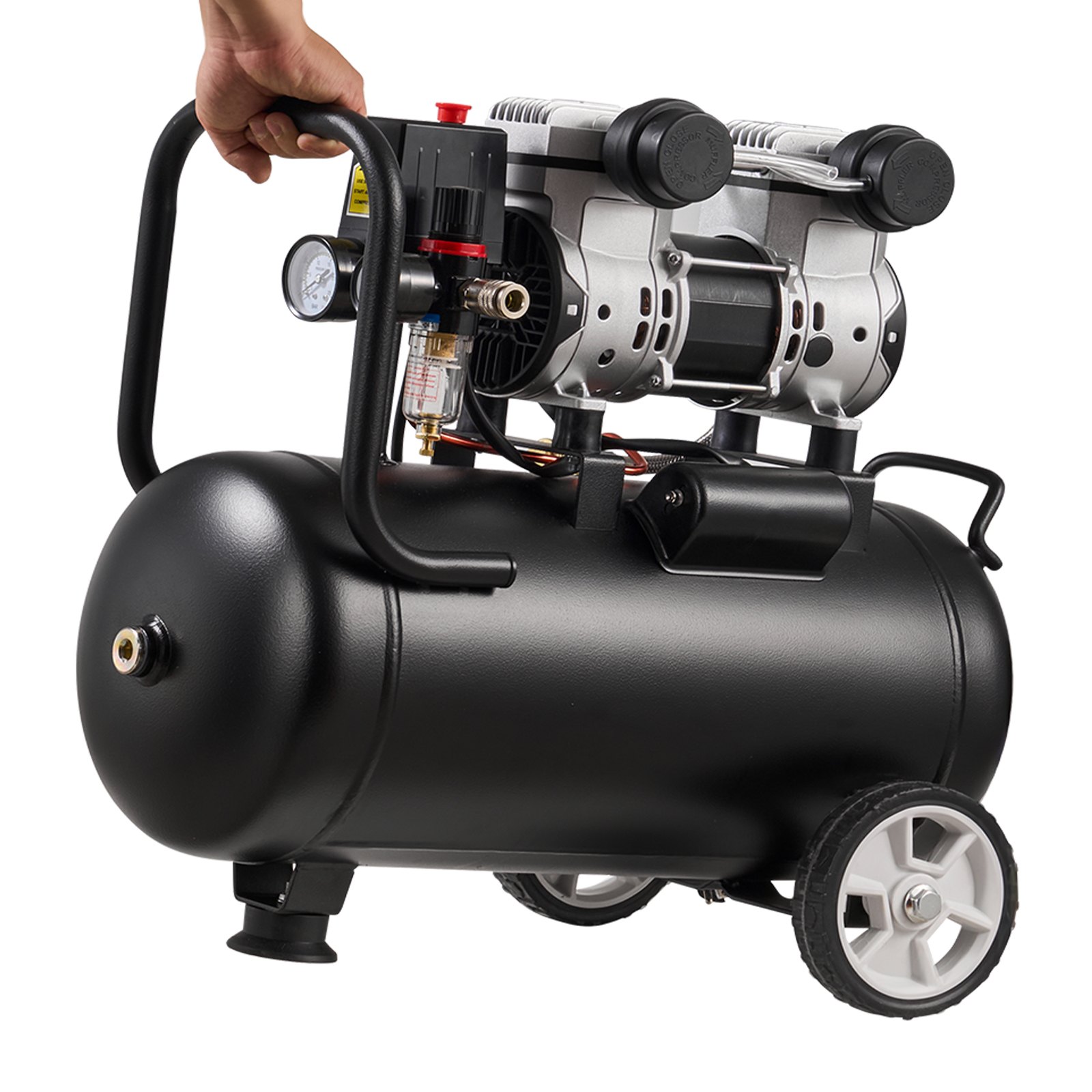 VEVOR 24L Air Compressor, 1.1KW Oil-Free Air Compressor Tank, 68 L/min at 6.2 Bar, Max 8 Bar Pressure, Portable on Wheels for Auto Repair, Tire Inflation, Spray Painting, Woodworking Nailing