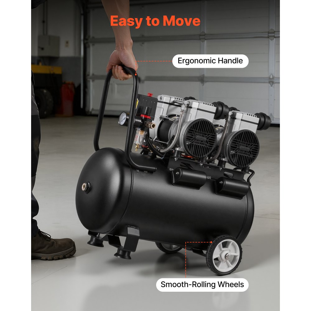 VEVOR 50L Air Compressor, 3KW Oil-Free Air Compressor Tank, 255 L/min at 6.2 Bar, Max 8 Bar Pressure, Portable on Wheels for Auto Repair, Tire Inflation, Spray Painting, Woodworking Nailing