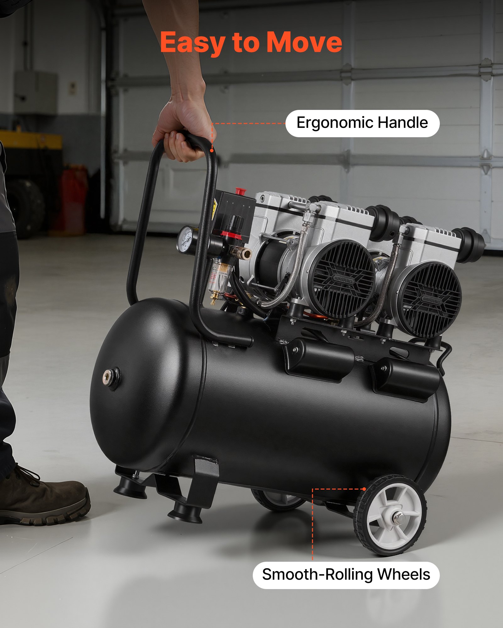 VEVOR 50L Air Compressor, 3KW Oil-Free Air Compressor Tank, 255 L/min at 6.2 Bar, Max 8 Bar Pressure, Portable on Wheels for Auto Repair, Tire Inflation, Spray Painting, Woodworking Nailing