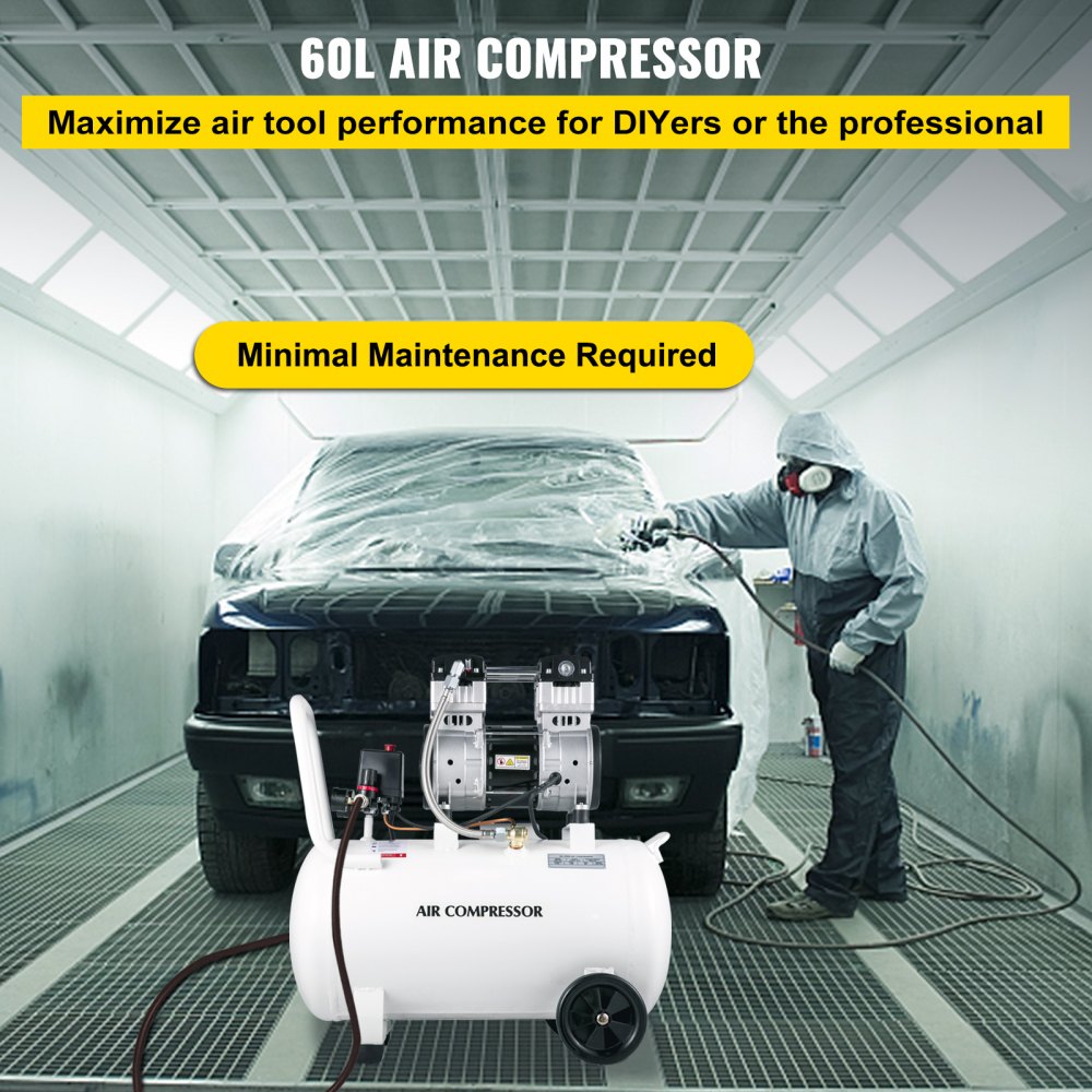 Compresor de aire portátil VEVOR de 1 HP, 15.8 galones, sin aceite, tanque de acero de 750 W, compresor de aire tipo panqueque de 115 PSI, ultra silencioso para reparaciones domésticas e inflado de neumáticos.