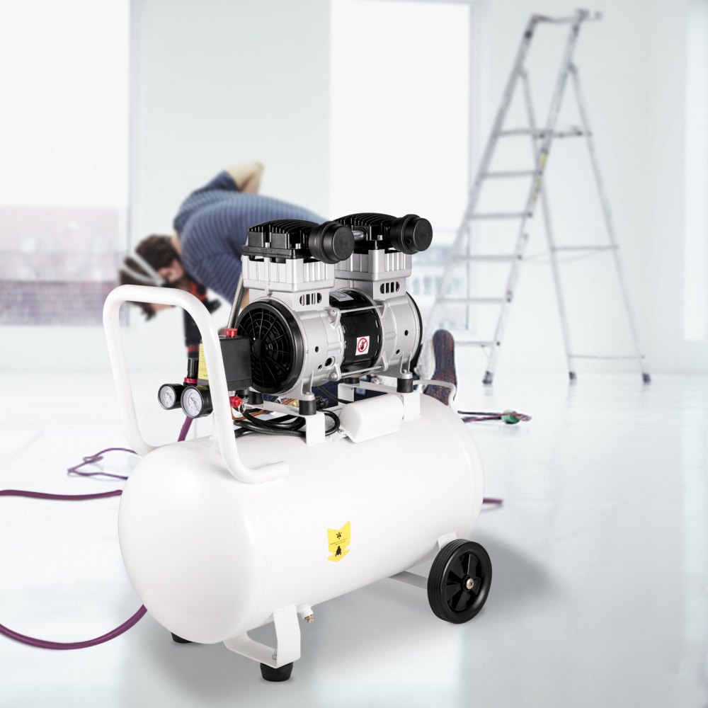 Compresor de aire portátil VEVOR de 1 HP, 15.8 galones, sin aceite, tanque de acero de 750 W, compresor de aire tipo panqueque de 115 PSI, ultra silencioso para reparaciones domésticas e inflado de neumáticos.