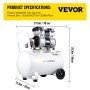 Compresor de aire portátil VEVOR de 1 HP, 15.8 galones, sin aceite, tanque de acero de 750 W, compresor de aire tipo panqueque de 115 PSI, ultra silencioso para reparaciones domésticas e inflado de neumáticos.