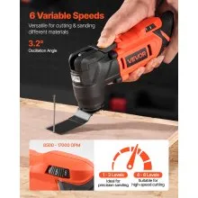 VEVOR Cordless Oscillating Tool 20V Oscillating Multi Tool 6 Speed 2.0Ah Battery