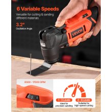 VEVOR Cordless Oscillating Tool 20V Multitool Oscillating Tool 6 Variable Speeds