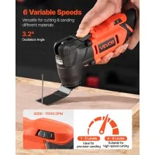 VEVOR Cordless Oscillating Tool 20V Multitool Oscillating Tool 6 Variable Speeds