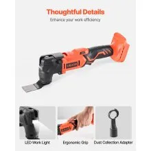 VEVOR Cordless Oscillating Tool 20V Multitool Oscillating Tool 6 Variable Speeds