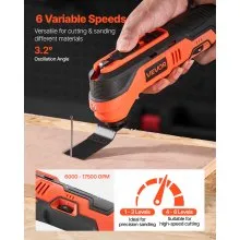 VEVOR Cordless Oscillating Tool 12V Oscillating Multi Tool 6 Speed 2.0Ah Battery
