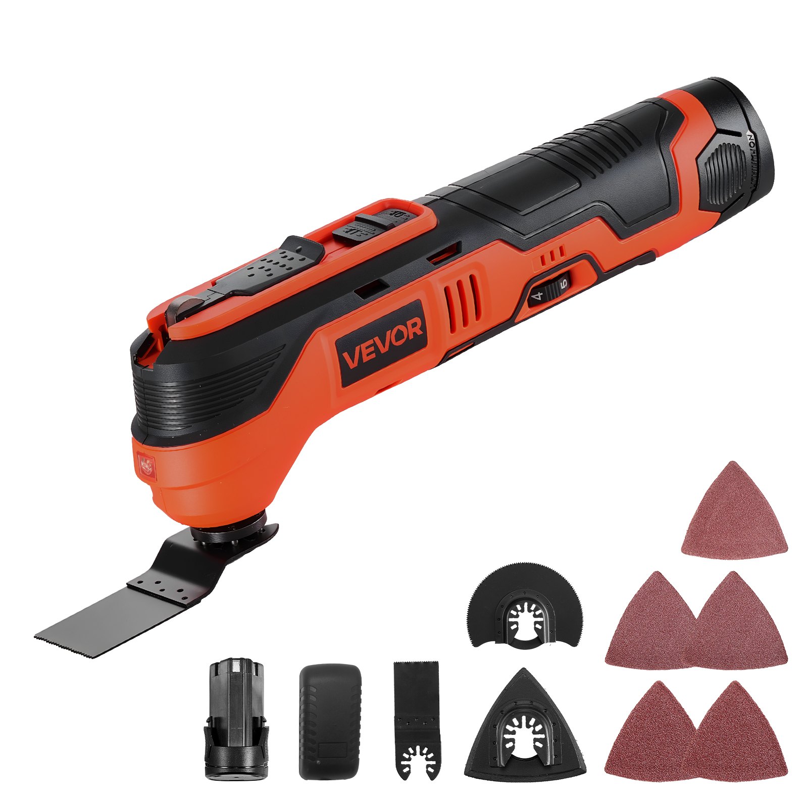 VEVOR Cordless Oscillating Tool, 12V Multitool Oscillating Saw Tool with 6 Variable Speeds 6000 - 17500 OPM, 3.2° Oscillation Angle, 2.0Ah Battery Pack & Charger, 8PCS Saw Accessories & LED Work Light