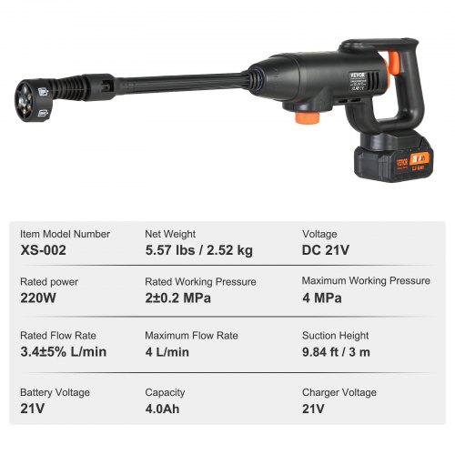VEVOR Cordless Pressure Washer, 580-PSI 1.1 GPM Portable Power Cleaner,  Handheld High-Pressure Car Washer Gun with 4.0Ah Battery, Charger, 6-in-1  Nozzle, for Home/Floor Cleaning & Watering | VEVOR EU