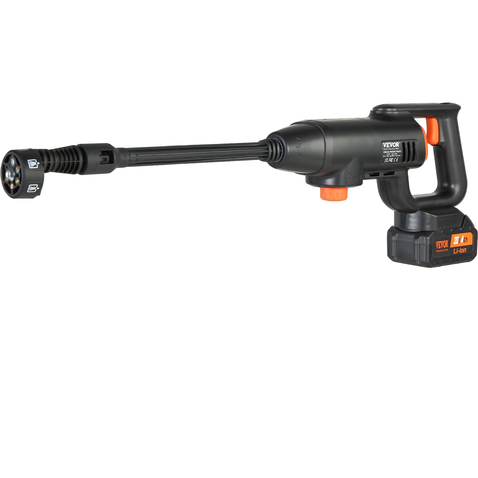 VEVOR Cordless Pressure Washer, 580-PSI 1.1 GPM Portable Power Cleaner, Handheld High-Pressure Car Washer Gun with 4.0Ah Battery, Charger, 6-in-1 Nozzle, for Home/Floor Cleaning & Watering