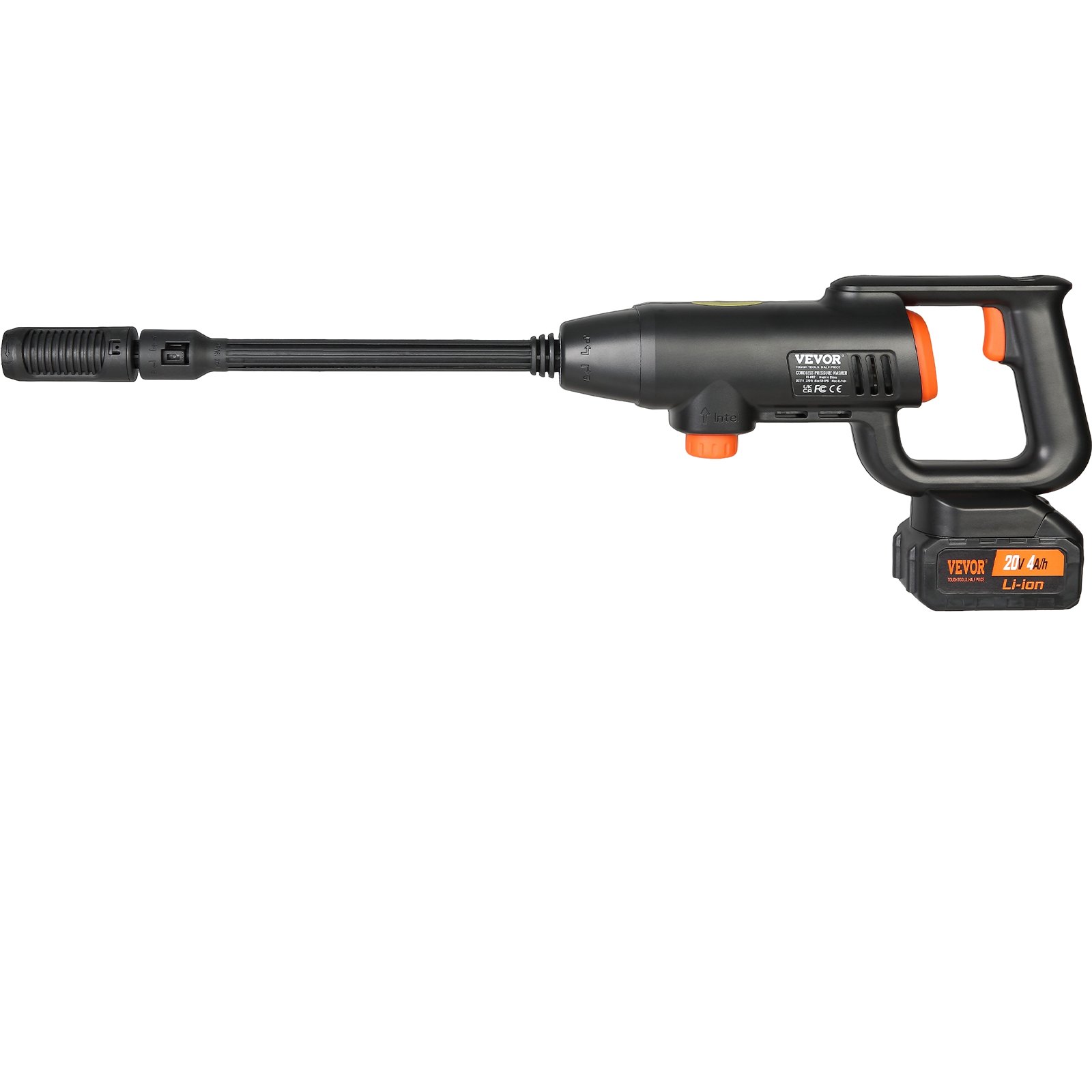 VEVOR Cordless Pressure Washer, 580-PSI 1.1 GPM Portable Power Cleaner, Handheld High-Pressure Car Washer Gun with 4.0Ah Battery, Charger, 6-in-1 Nozzle, for Home/Floor Cleaning & Watering