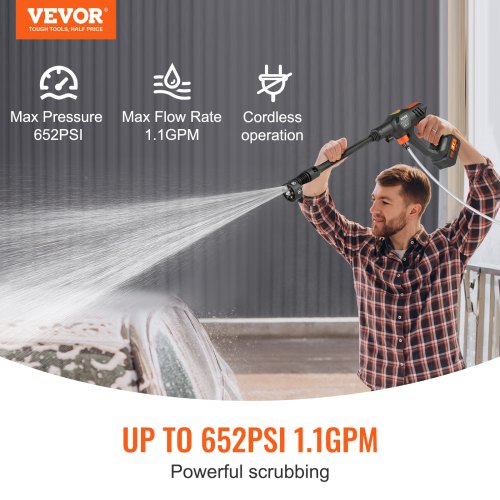 VEVOR Cordless Pressure Washer 652-PSI 1.1 GPM Portable Power Cleaner Handheld High-Pressure Car Washer Gun