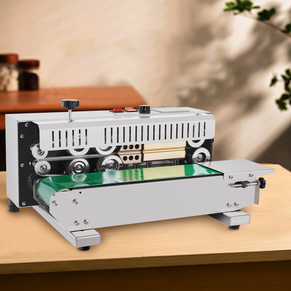 VEVOR Continuous Bag Band Sealing Machine, 0.24-0.47 in/6-12 mm Seal Width, Horizontal Band Sealer Machine with Digital Temperature Control, Stainless Steel Bag Sealer for 0.02-0.8 mm Plastic Bag Film