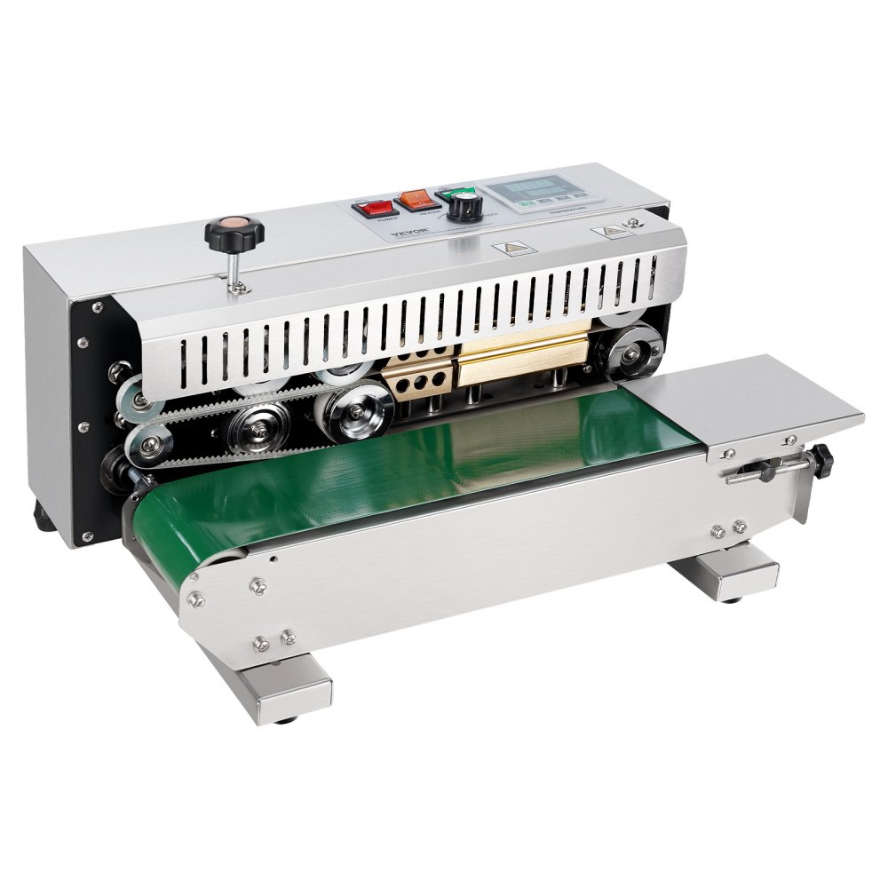 VEVOR Continuous Bag Band Sealing Machine, 0.24-0.47 in/6-12 mm Seal Width, Horizontal Band Sealer Machine with Digital Temperature Control, Stainless Steel Bag Sealer for 0.02-0.8 mm Plastic Bag Film