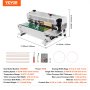 VEVOR band sealer, stainless steel, dimensions, and detailed specifications, with accessories included.