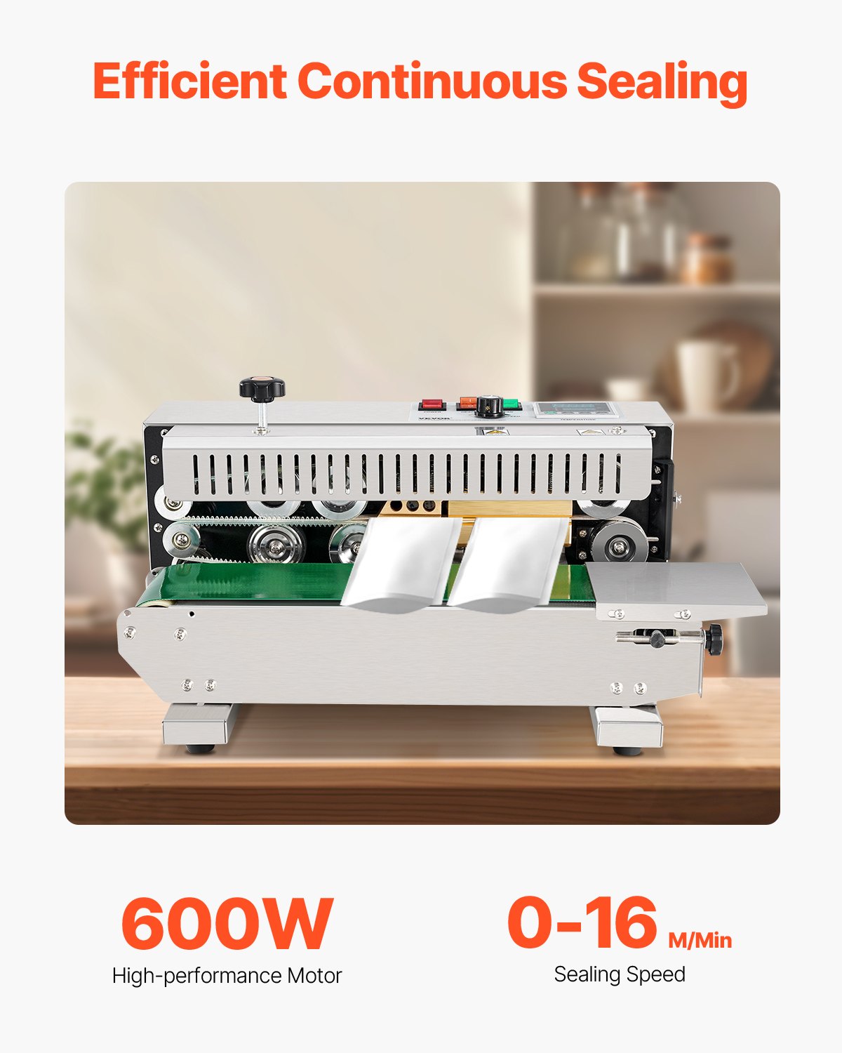 VEVOR Continuous Bag Band Sealing Machine, 6-12 mm Seal Width, Horizontal Band Sealer Machine with Digital Temperature Control, Stainless Steel Bag Sealer for 0.02-0.8 mm Plastic Bag Film Membrane