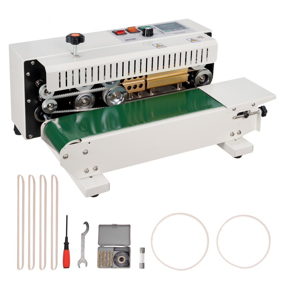 VEVOR Continuous Bag Band Sealing Machine, 6-12 mm Seal Width, Horizontal Band Sealer Machine with Digital Temperature Control, Carbon Steel Bag Sealer for 0.02-0.8 mm Plastic Bags Films Membrane