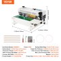 VEVOR band sealer with dimensions, specifications, and included accessories displayed.