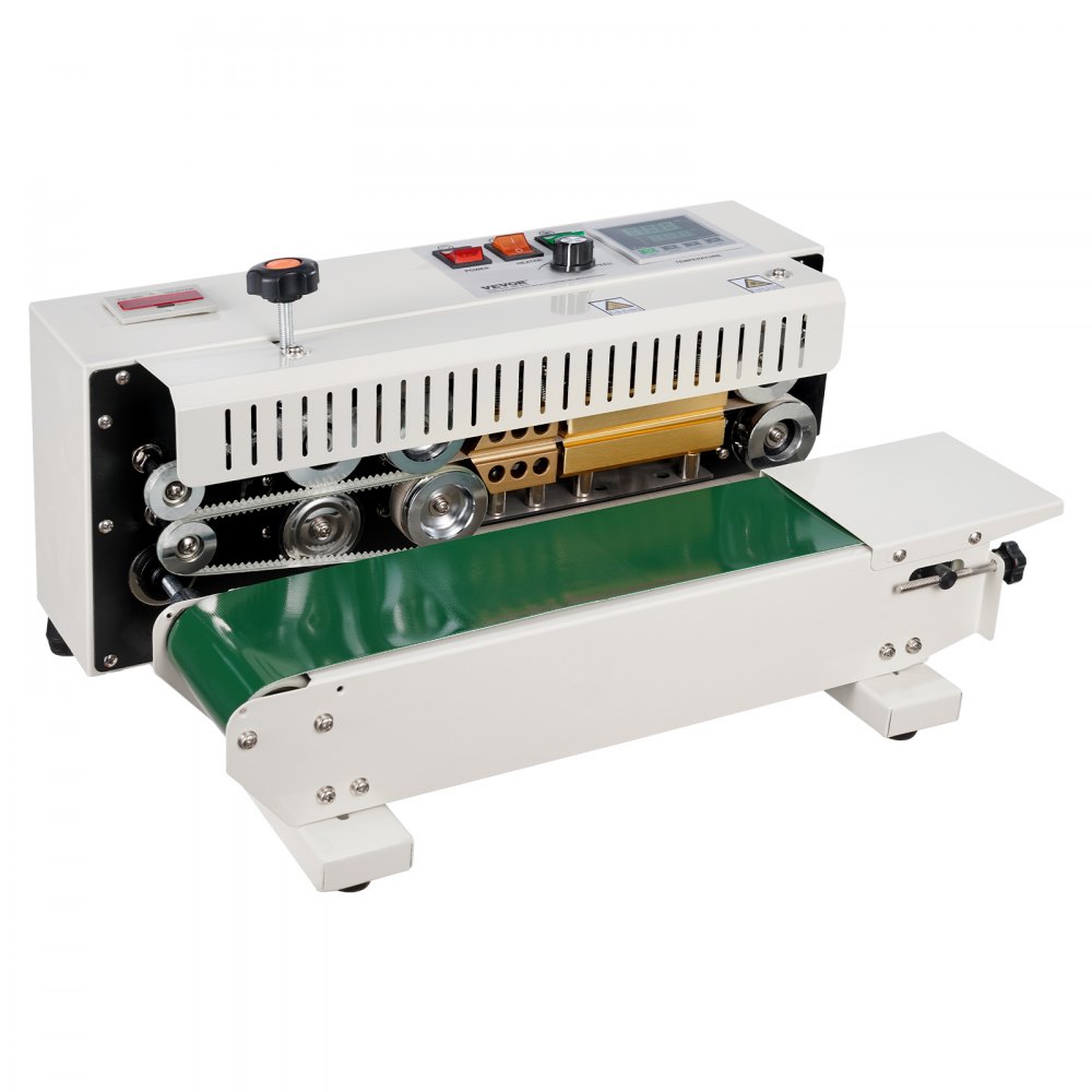 VEVOR Continuous Bag Band Sealing Machine, 6-12 mm Seal Width, Horizontal Band Sealer Machine with Digital Temperature Control, Bag Sealer for 0.02-0.8 mm Plastic Bags Membrane with Count Function
