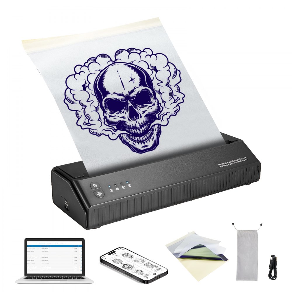 VEVOR Tattoo Transfer Stencil Printer, Trådlös Bluetooth Tattoo Stencil Printer Machine med 10st överföringspapper och tygpåse, bärbar tatueringsskrivare för Android och iOS telefon, iPad och PC
