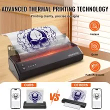 VEVOR Tattoo Stencil Printer, Wireless Bluetooth Tattoo Printer Transfer Stencil Machine with 10Pcs Transfer Paper, Compatible for iOS＆Android Phone, iPad＆PC (with Storage Bag)