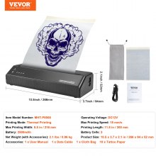Impressora de estêncil de transferência de tatuagem VEVOR, máquina de impressora de estêncil de tatuagem sem fio Bluetooth com papel de transferência de 10 unidades e saco de pano, impressora de tatuagem portátil para telefone Android e iOS, iPad e PC