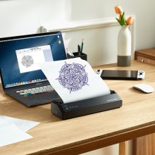 Tiskárna šablon na tetování VEVOR, bezdrátová tiskárna šablon na tetování s technologií Bluetooth s 10 ks přenosového papíru a látkového sáčku, přenosná tiskárna na tetování pro telefony Android a iOS, iPad a PC
